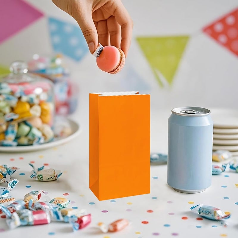 KEYYOOMY Mini Bright Color Paper Bags Orange Party Favor Bags Small Party Goodie Bag Paper Lunch Bag (Orange, 50 CT, 3.5 X 2.4 X 7.1 In) - Image 5
